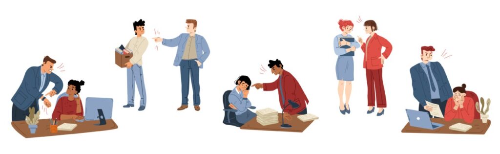 Illustration of workplace harassment creating a hostile work environment